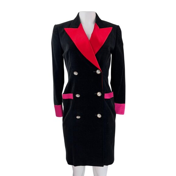 Escada Black Velvet Blazer Dress With Red Lapel - Picture 1 of 2